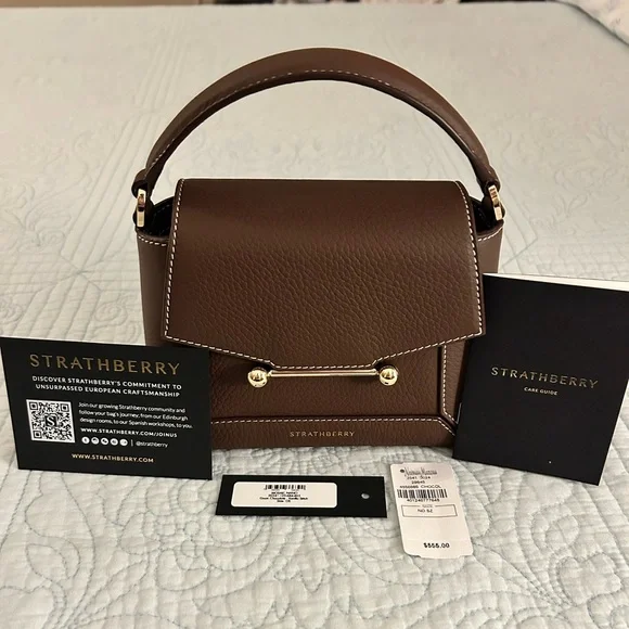 STRATHBERRY Mosaic Nano Leather Top-Handle Handbag Crossbody in Chocolate Brown - Picture 1 of 16